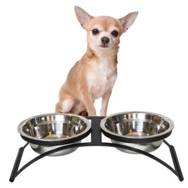 Imagem de Comedouro Ferro Cachorro Coelho Mini Duplo Inox - Preto - Gastrobel