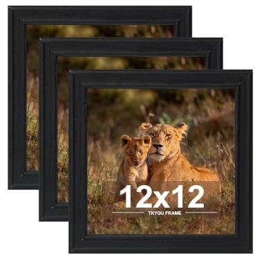 Imagem de TKYGU Conjunto de 3 porta-retratos de 30,5 x 30,48 cm, formatos horizontais e verticais para pendurar na parede, 30,5 x 30,5 cm, moldura preta para pôster preto com acrílico resistente a
