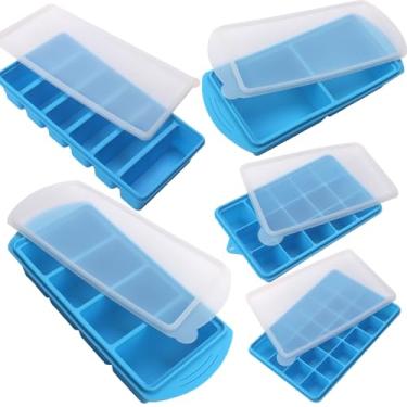 Imagem de Conjunto de moldes de silicone para freezer com 1 colher de sopa, 2 colheres de sopa, 1/2, 1 e 2 xícaras de bandejas de silicone para freezer com tampas – Pacote essencial de preparação de refeições e