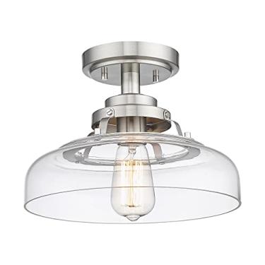 Imagem de Eapudun Luz de teto semi-nivelada, iluminação de fazenda perto do teto luminária, acabamento em bronze friccionado a óleo, vidro transparente pendente abajur, SMA1307-BNK