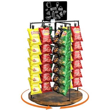 Imagem de Nuovoware Suporte de exibição de chips, organizador de lanches giratório de 360° de grande capacidade com 50 clipes e quadro de mensagens faça você mesmo, suporte de chip para estação de lanchonete