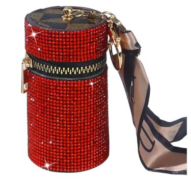 Imagem de Estojo de batom brilhante com strass brilhante, suporte de couro para brilho labial, organizador de batom de viagem para bolsa, perfume, esmalte de unha (vermelho)