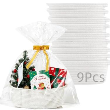 Imagem de 9 cestas pequenas de tecido com saco de presente e fita, decoração de caixa de presente, cesta de presente fofa para quarto de bebê, cesta de armazenamento de quarto, tamanho 30 x 20 x 12 cm, branca