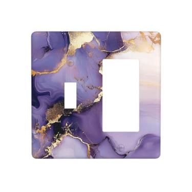 Imagem de VGHOKO Capas de tomada decorativas com textura de mármore de luxo roxo e dourado design de arte fluida 2 gangues 1 gangue placa de parede com botão único/interruptor de luz basculante capa de placa de
