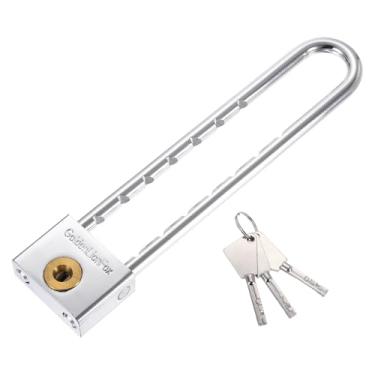 Imagem de PATIKIL Cadeado longo com chaves de 19 cm, latão sólido em forma de U, extra longo, ajustável, para armário, cadeado, porta de vidro, galpão, cerca, galpão, prata