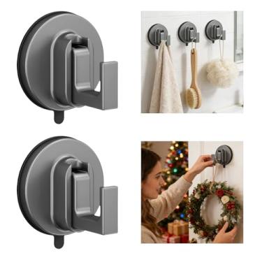 Imagem de Leopacat Pacote com 2 ganchos de ventosa resistentes, cabides de guirlanda para porta da frente, ganchos de alumínio sem broca para chuveiro, banheiro, portas de vidro, gancho forte para grinaldas