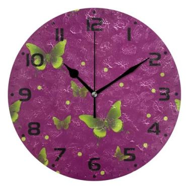 Imagem de JUZIHAI Relógio de parede vermelho borboleta silencioso, sem tique-taque, redondo, operado por bateria, fácil de ler, relógio decorativo de parede para casa, cozinha, sala de estar, quarto, escritório