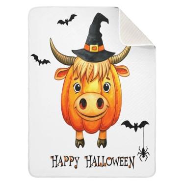 Imagem de Qilmy Cobertor de bebê de vaca abóbora de Halloween 76 x 101 cm, cobertor infantil de algodão macio para meninos e meninas, cobertor leve e quente para bebês de berço, carrinho de bebê, soneca