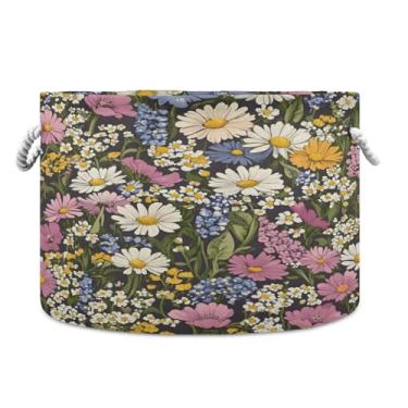 Imagem de JUZIHAI Cesta de armazenamento dobrável de flores, cesto de roupa suja para bebê, cobertor com alças de corda de algodão, caixa de brinquedos dobrável, organizador de armário para quarto, berçário