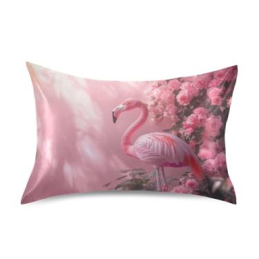 Imagem de JUZIHAI Fronha de cetim de rosas flamingo, fronha de seda suave e fresca, fronha de seda com fecho de envelope macio e respirável para cabelo e pele, tamanho king 50,8 x 101,6 cm x 1