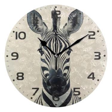 Imagem de JUZIHAI Relógio de parede padrão zebra, silencioso, sem tique-taque, relógios de parede redondos operados por bateria, fácil de ler, relógio decorativo de parede para casa, cozinha, sala de estar
