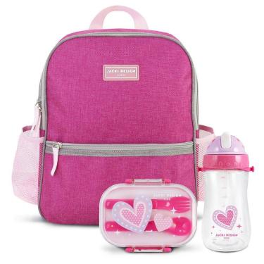 Imagem de Kit Mochila Escolar Pote Para Lanche E Garrafa 460ml Infantil Pink