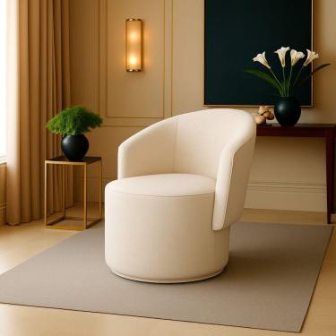 Imagem de Poltrona Decorativa Orgânica Fixa Para Sala Malu Sintético M11 - D'rossi Bege