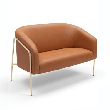 Imagem de Sofá 2 Lugares Namoradeira Stella Base Industrial Alta Dourada Sintético Pu D03 - D'rossi Whisky