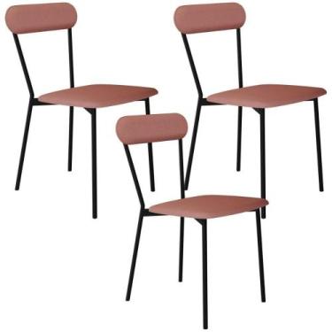 Imagem de Kit 03 Cadeiras Estofada Para Sala De Jantar Liora Preto C01 Linho Ros
