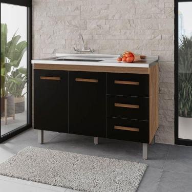 Imagem de Balcão Rosa 2 Portas 3 Gaveta Cozinha Mb1 120cm Cor Savana Preto