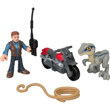 Imagem de Fisher-Price Imaginext Jurassic World - Conjunto de dinossauros Owen Grady e figura azul para jogos pré-escolares a partir de 3 anos