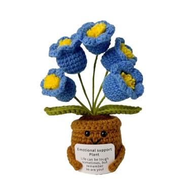 Imagem de ZRXKSOPP Flores de pelúcia de suporte emocional, planta positiva de crochê feito à mão, picles de suporte estimulante emocional com cartão positivo para decoração de quarto, carro, escritório em casa