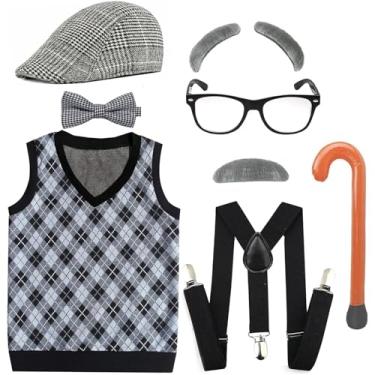 Imagem de DAFEDE Kids 100 Days School Old Man Costumes Halloween Costume Dress up Outfit Accessories (Black, 8-10Year)