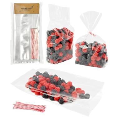 Imagem de EKAPACKAGING 50 peças 10 x 23 cm sacos transparentes de brindes de celofane com laços