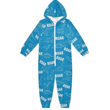 Imagem de Macacão unissex infantil dinossauros com capuz azul roupas de casa meninos meninas 5-6 anos, Dinossauros azuis, 13-14 Anos