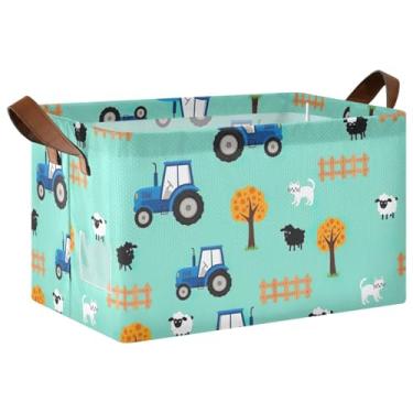 Imagem de Blue Tractors Organizador de roupas grande com alças, cestas decorativas para decoração de casa 40 x 29 x 25 cm caixotes de armário 1 pacote