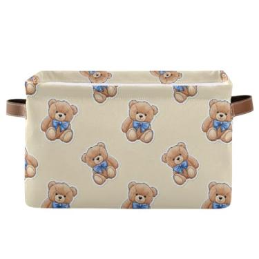 Imagem de Caixa de armazenamento de 36 cm com alças – caixa de armazenamento quadrada de lona dobrável para escritório em casa, quarto, urso fofo, bege, 1 pacote