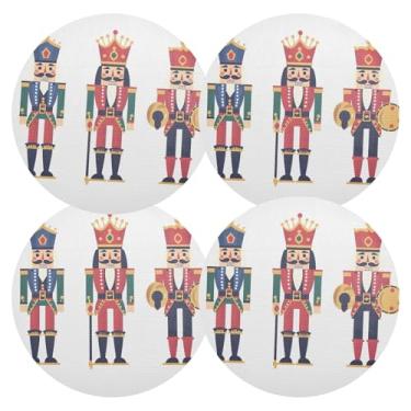 Imagem de Jogo americano quebra-nozes de Natal, conjunto de 4 tapetes laváveis para cozinha, mesa de jantar, 38 cm, jogo americano redondo de PVC para uso interno