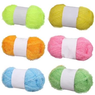 Imagem de Fio de glitter Scrubby – Fio pastel multicolorido para panos de prato de crochê, sacos e toalhas de banho, 50 g/100 por rolo (tipo nº 11, pacote com 6)