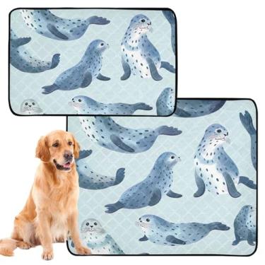 Imagem de TSENQUE Blue Seal Almofada reutilizável com estampa oceânica para animais de estimação e gatos, almofadas de xixi para cães à prova d'água para gaiola de cachorro, absorventes fofos, tamanho médio +