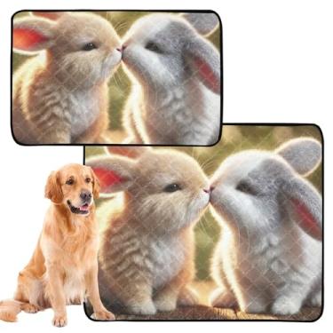 Imagem de Bunny Kiss Coelho fofo tapete de xixi para cães de estimação lavável à prova d'água para caixa de cachorro, tapete reutilizável para gatos de estimação, tapete absorvente, médio + grande, conjunto de