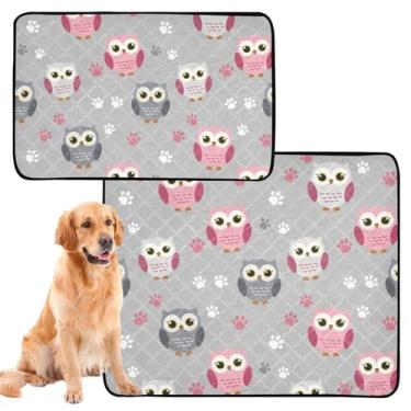 Imagem de Tapete lavável reutilizável para gatos de estimação corujas brancas pegada branca almofada absorvente de parto à prova d'água tapete de gaiola de cachorro fofo, médio + grande, conjunto de 2