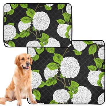 Imagem de TSENQUE Almofadas de xixi laváveis para animais de estimação, tapete de caixa de cachorro fofo, impermeável, branco, flores de hortênsia, preto, almofada de xixi, reutilizável, absorvente, pequeno x
