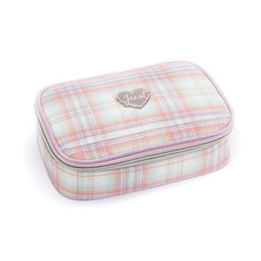 Imagem de Estojo Escolar Grande Xadrez Divisória Volta as Aulas Kawaii Box Lápis Caneta Colorido Pastel Fofo