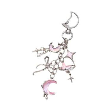 Imagem de Chaveiro De Esmalte Rosa Azul Y2K Com Lua, Estrela E Coração, Lindo Ch