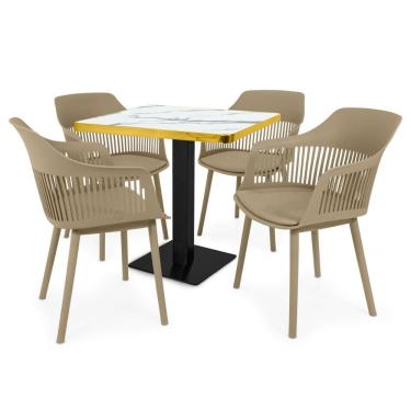 Imagem de Conjunto Mesa De Jantar Quadrada Venezia 70x70cm Branca Com 4 Cadeiras Estofadas Marcela - Nude Escuro