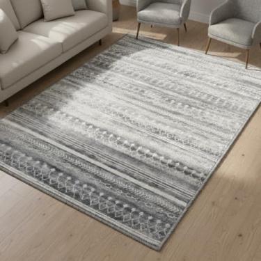 Imagem de Muddy Mat Greyline Tapetes laváveis de 1,8 m x 2,7 m para sala de estar, quarto e sala de jantar – Tapete moderno macio e antiderrapante – Tapetes dobráveis à prova d'água para animais de estimação