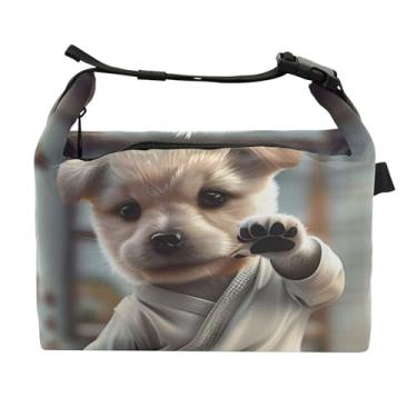 Imagem de TSENQUE Lancheira personalizada fofa para cães com pose de karatê portátil para trabalho, linda bolsa isolada floral para adultos
