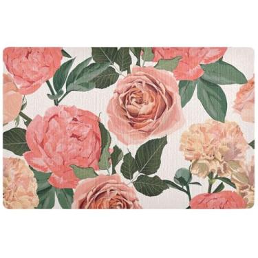 Imagem de TSENQUE Capacho personalizado floral peônia flores rosas Halloween fofo bem-vindo fosco ao ar livre, tapetes de entrada internos antiderrapantes tapetes lamacentos para cães, 81 cm x 50 cm