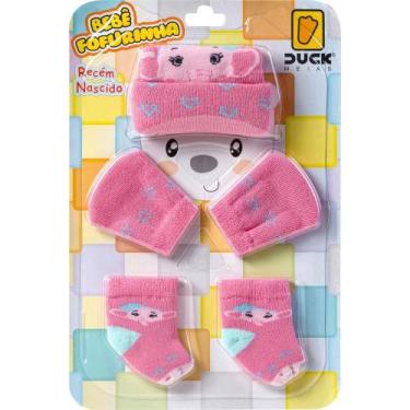 Imagem de Kit Meias Luvas e Touca Bebê Recém-Nascido Menina Fofurinha Maternidad