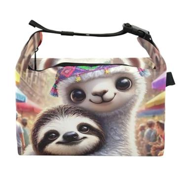 Imagem de TSENQUE Lancheira floral fofa de lhama preguiça para mulheres, lancheira portátil, lancheira para trabalho, linda bolsa térmica para adultos