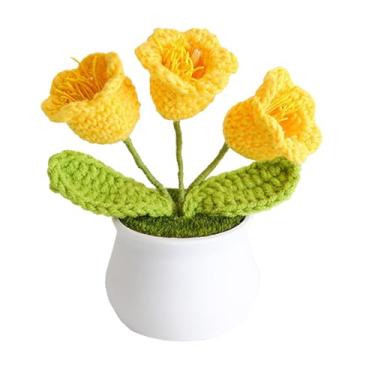 Imagem de Sanpyl Flor Em Vaso de Malha Premium, Decoração de Casa de Orquídea de Sino de crochê Realista, Ideal para a Vida Moderna Ocupada (Lã/plástico 3)