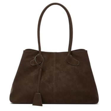 Imagem de Bolsa de ombro feminina de camurça sintética, grande, Hobo, alça de couro, bolsa leve magnética, casual, viagem, trabalho, Café Pu-Dark