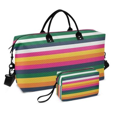 Imagem de CEBUGI Bolsa feminina acolchoada com listras arco-íris, grande, bolsa de viagem de fim de semana, bolsas hospitalares para trabalho de parto e parto