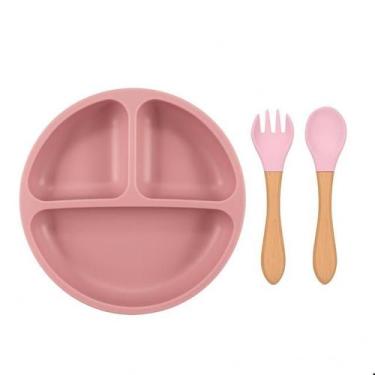 Imagem de Conjunto Refeição Infantil Silicone 3 Peças Prato com divisórias + Col