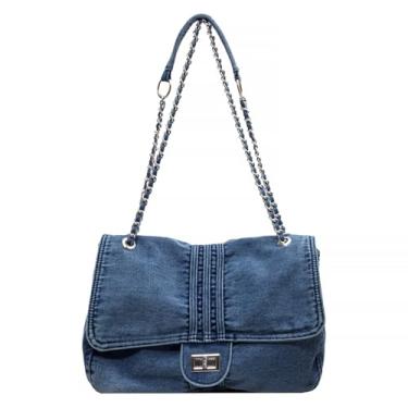 Imagem de Bolsa jeans feminina bolsa jeans bolsa jeans bolsa tiracolo bolsa retrô moderna Hobo para uso diário e viagens, Azul claro A, Large