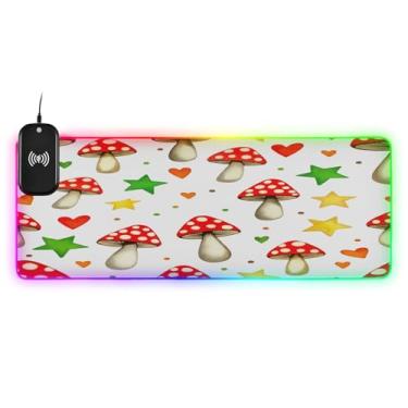 Imagem de CEBUGI Mouse pad de carregamento sem fio Cogumelos 15W mouse pad rápido para jogos com 14 iluminação LED RGB para jogos, PC, laptop, mesa 80 x 30 cm