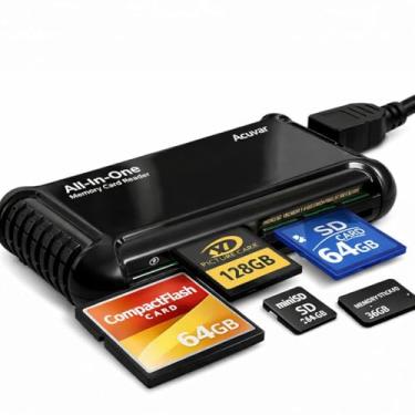 Imagem de Acuvar Leitor de cartão de memória USB tudo-em-1 de super alta velocidade – leitor de cartão SD, cartão CF, leitor de cartão XD, leitor micro SD, Memory Stick Pro Duo, leitor de cartão USB, flash