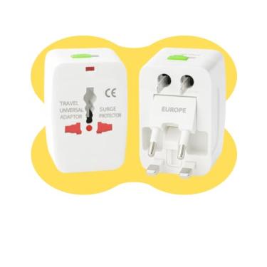 Imagem de Adaptador de Tomada Universal para Viagem Padrão Internacional Europa UK Ásia EUA JP AU 3 Pinos Mais de 150 Países Bivolt com Trava de Segurança Portátil Ajustável Premium com Case de Tecido