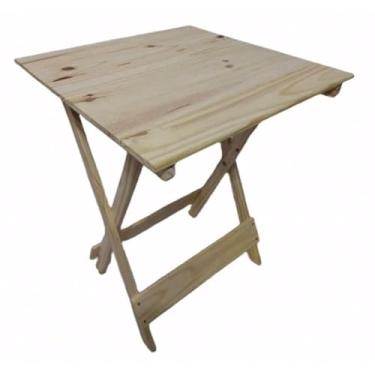 Imagem de Mesa Lateral Dobrável em Madeira Pinus Natural, Mesa Auxiliar Portátil para Sala e Jardim
